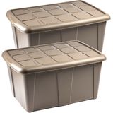 Plasticforte Opslagbox met deksel - 2x - Beige - 60L - kunststof - 63 x 46 x 32 cm