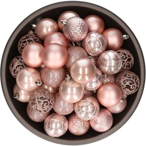 Bellatio decorations Kerstballen - 37 stuks - lichtroze - mix - kunststof - 6 cm