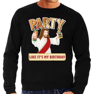 Foute Kersttrui / sweater - Party Jezus - zwart voor heren - kerstkleding / kerst outfit