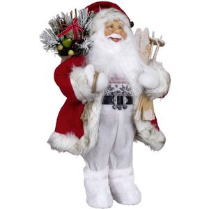 Kerstman decoratie pop - Maarten - H45 cm - rood - staand - kerst beeld - kerst figuur