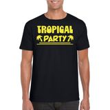 Bellatio Decorations Tropical party T-shirt heren - met glitters - zwart/geel - carnaval/themafeest
