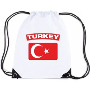 Turkije nylon rijgkoord rugzak/ sporttas wit met Turkse vlag