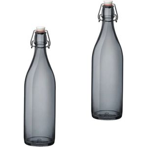 Set van 2 stuks grijze giara flessen met beugeldop - Woondecoratie giara fles - Grijze weckflessen