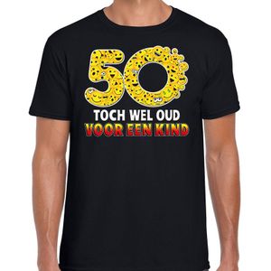 Funny emoticon t-shirt 50 Toch wel oud voor een kind zwart voor heren - Fun / cadeau shirt voor Abraham / 50e verjaardag