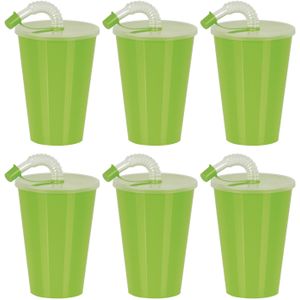 Juypal Drinkbeker met deksel en rietje - 12x - groen - kunststof - 450 ml - 12 x 9 cm