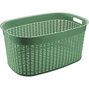 Hega Hogar Rotan line wasmand - groen - inhoud 44 liter - kunststof - 58 x 39 x 27 cm - met handvatten