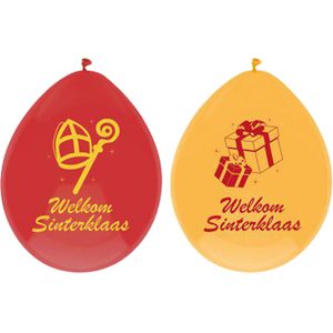 Haza Welkom Sinterklaas ballonnen - 12x - geel/rood - Sint versiering/feestartikelen