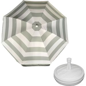 Parasol - Zilver/wit - D160 cm - incl. draagtas - parasolvoet - 42 cm