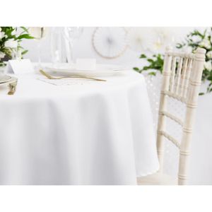 Partydeco tafelkleed/tafellaken rond - wit - 280 cm - polyester - Bruiloft feest tafelkleden