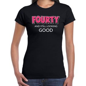 Fourty and still looking good / 40 jaar cadeau t-shirt / shirt - zwart met witte en roze letters - voor dames -  Verjaardag cadeau