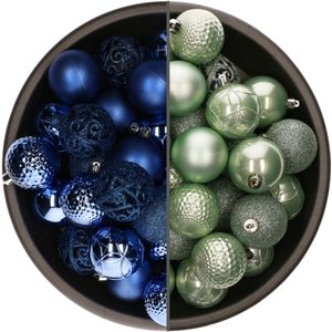 Bellatio Decorations Kerstballen mix - 74-delig - mintgroen en kobalt blauw - 6 cm - kunststof