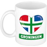 Hartje vlag Groningen mok / beker - 2x - wit - 300 ml - keramiek