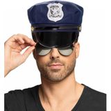 Carnaval verkleed politiepet - met donkere zonnebril - blauw - heren/dames - verkleedkleding accessoires