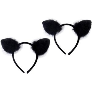 2x stuks zwarte diadeem met kat/poes oortjes voor dames - Carnaval verkleed oren