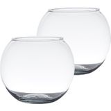 Set van 2x stuks transparante ronde bol vissenkom vaas/vazen van glas 11 x 14 cm - Bloemenvaas voor binnen gebruik
