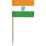 150x Cocktailprikkers India 8 cm vlaggetje landen decoratie - Houten spiesjes met papieren vlaggetje - Wegwerp prikkertjes
