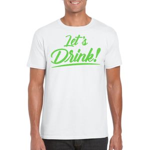 Bellatio Decorations Verkleed T-shirt voor heren - lets drink - wit - groene glitters - glamour