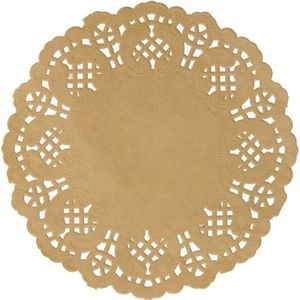 70x Bruiloft bruine/naturel ronde placemats 35 cm papier met kanten uiterlijk - Huwelijk/trouwerij decoratie wegwerp papieren placemats - Kraftpapier tafeldecoraties - Vintage/landelijk/rustiek thema