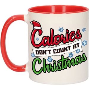 Grappige Kerstmis mok - calories dont count at Christmas - 300 ml - keramiek - cadeau mokken / beker - Kerst servies