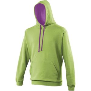 Hooded sweater lime met paars