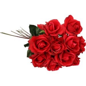 Top Art Kunstbloemen boeket roos Caroline - 10x - rood - 70 cm - zijde - decoratie bloemen