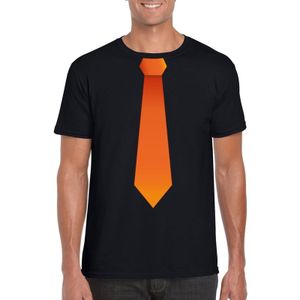Zwart t-shirt met oranje stropdas heren - Oranje Koningsdag/ Holland supporter kleding