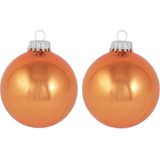 Krebs Kerstballen - 8x st - oranje - 7 cm - glas - orange crunch - glans - kerstversiering
