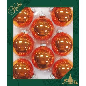 Krebs Kerstballen - 8x st - oranje - 7 cm - glas - orange crunch - glans - kerstversiering