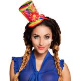Boland Carnaval verkleed mini hoge hoed voor diverse thema's - 3x - multi colour - ornamenten - diadeem - dames - clown