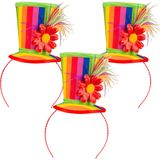 Boland Carnaval verkleed mini hoge hoed voor diverse thema's - 3x - multi colour - ornamenten - diadeem - dames - clown