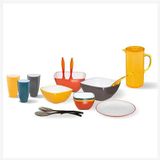 5Five Sla bestek/couvert - 2 delig - rood - kunststof - 29 cm - saladebestek/slacouvert - opscheplepels fruit/groente