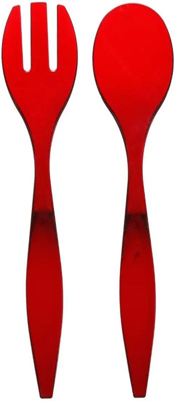 5Five Sla bestek/couvert - 2 delig - rood - kunststof - 29 cm - saladebestek/slacouvert - opscheplepels fruit/groente