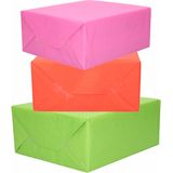 6x Rollen kraft inpakpapier groen/roze/rood 200 x 70 cm - cadeaupapier / kadopapier / boeken kaften