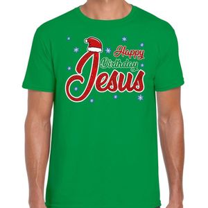 Fout Kerst shirt / t-shirt - Happy birthday Jesus / Jezus - groen - heren - kerstkleding / kerst outfit