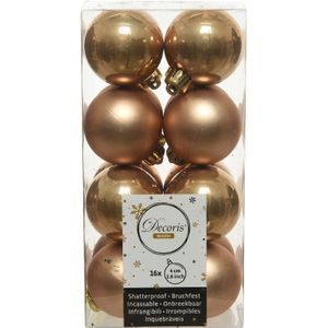 16x Camel bruine kunststof kerstballen 4 cm - Mat/glans - Onbreekbare plastic kerstballen - Kerstboomversiering camel bruin
