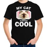 Rag doll katten t-shirt my cat is serious cool zwart - kinderen - katten / poezen liefhebber cadeau shirt - kinderkleding / kleding