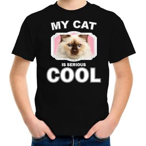 Rag doll katten t-shirt my cat is serious cool zwart - kinderen - katten / poezen liefhebber cadeau shirt - kinderkleding / kleding
