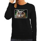 Dieren sweater met uilen foto - zwart - voor dames - roofvogel/ Oehoe uil cadeau trui - kleding / sweat shirt