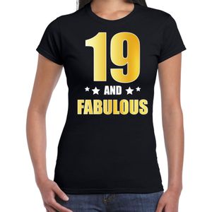 19 and fabulous verjaardag cadeau t-shirt / shirt - zwart - gouden en witte letters - dames - 19 jaar kado shirt / outfit