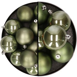 Kerstballen - kunststof - 18x stuks - mosgroen - 6 en 8 cm