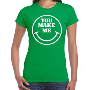 Bellatio Decorations Verkleed shirt dames - you make me - smiley - groen - carnaval - foute party - feest