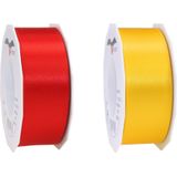 Glorex hobby - Satijn cadeau sierlint rood en geel 25 meter x 0.4 cm