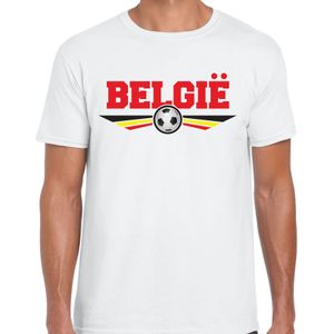 Belgie landen / voetbal t-shirt met wapen in de kleuren van de Belgische vlag - wit - heren - Belgie landen shirt / kleding - EK / WK / voetbal shirt