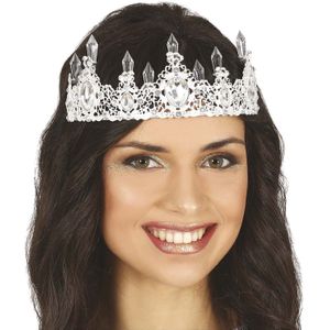 Guircia verkleed diadeem/tiara kroon met edelstenen - zilver - metaal - voor volwassenen