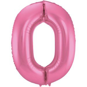 Folat Folie cijfer ballon - 86 cm roze - cijfer 0 - verjaardag leeftijd