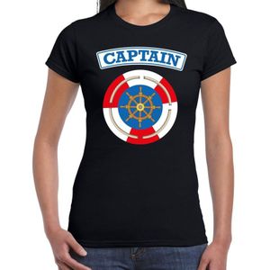 Kapitein/captain verkleed t-shirt zwart voor dames - maritiem carnaval / feest shirt kleding / kostuum