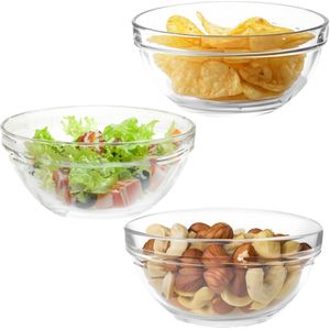 Vivalto kleine kommetjes/serveer schaaltjes - transparant - glas - set 3x stuks - D17 cm - sausjes/voedsel/nootjes