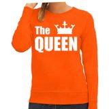 The queen sweater / trui oranje met witte letters en kroon voor dames - Koningsdag - fun tekst truien / Hollandse sweaters