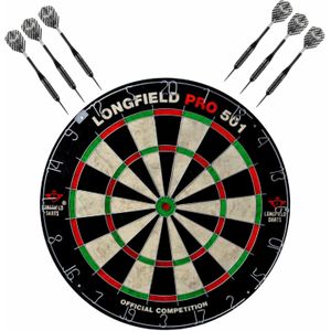 Dartbord set compleet van diameter 45.5 cm met 6x Black Arrow dartpijlen van 25 gram - Sporten darts