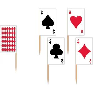 100x stuks Casino speelkaarten thema cocktailprikkers - Feestartikelen Las Vegas